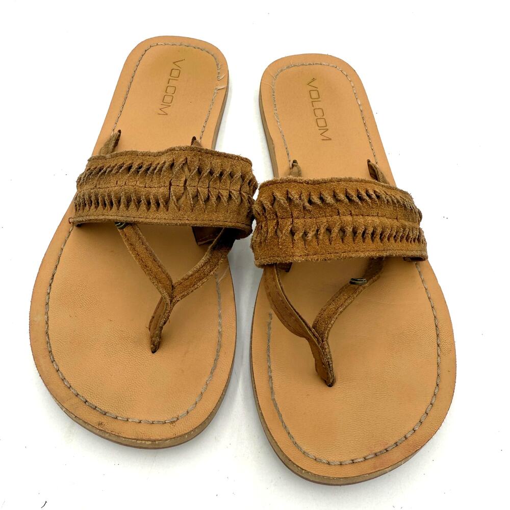 Volcom Women's Brown Leather Braided Thong Sandals Size 7 - Picture 3 of 6